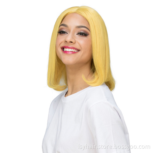 Lsy Hair Ginger Royal Yellow Color Human Hair Bob Wigs, Glueless Straight Short Lace Front Virgin Human Hair Wigs For Sale